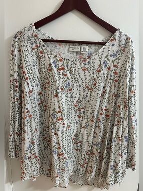 Rachel Zoe Cream Floral Scoop-Neck 3/4 Sleeve Tunic
